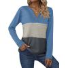 Zeagoo Women’s Waffle Shirts V Neck Long Sleeve Tops Color Block T-Shirts Casual Pullover Tunics 2025 Fashion Basic Tees(Blue/Beige/Charcoal)