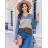 Zeagoo Women’s Waffle Shirts V Neck Long Sleeve Tops Color Block T-Shirts Casual Pullover Tunics 2025 Fashion Basic Tees(Blue/Beige/Charcoal)