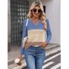 Zeagoo Women’s Waffle Shirts V Neck Long Sleeve Tops Color Block T-Shirts Casual Pullover Tunics 2025 Fashion Basic Tees(Blue/Light Brown/Brown)