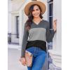 Zeagoo Women’s Waffle Shirts V Neck Long Sleeve Tops Color Block T-Shirts Casual Pullover Tunics 2025 Fashion Basic Tees(Charcoal/Gray/Black)