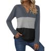 Zeagoo Women’s Waffle Shirts V Neck Long Sleeve Tops Color Block T-Shirts Casual Pullover Tunics 2025 Fashion Basic Tees(Charcoal/Gray/Black)