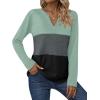 Zeagoo Women’s Waffle Shirts V Neck Long Sleeve Tops Color Block T-Shirts Casual Pullover Tunics 2025 Fashion Basic Tees(Mint/Charcoal/Black)