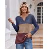 Zeagoo Women’s Waffle Shirts V Neck Long Sleeve Tops Color Block T-Shirts Casual Pullover Tunics 2025 Fashion Basic Tees(Navy Blue/Brown/Red)