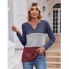 Zeagoo Women’s Waffle Shirts V Neck Long Sleeve Tops Color Block T-Shirts Casual Pullover Tunics 2025 Fashion Basic Tees(Navy Blue/Gray/Burgundy)
