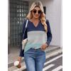 Zeagoo Women’s Waffle Shirts V Neck Long Sleeve Tops Color Block T-Shirts Casual Pullover Tunics 2025 Fashion Basic Tees(Navy Blue/Gray/Green)