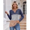 Zeagoo Women’s Waffle Shirts V Neck Long Sleeve Tops Color Block T-Shirts Casual Pullover Tunics 2025 Fashion Basic Tees(Navy Blue/Gray/Light Brown)