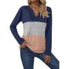 Zeagoo Women’s Waffle Shirts V Neck Long Sleeve Tops Color Block T-Shirts Casual Pullover Tunics 2025 Fashion Basic Tees(Navy Blue/Gray/Light Brown)