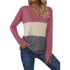 Zeagoo Women’s Waffle Shirts V Neck Long Sleeve Tops Color Block T-Shirts Casual Pullover Tunics 2025 Fashion Basic Tees(Pink Purple/Beige/Dark Gray)