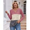 Zeagoo Women’s Waffle Shirts V Neck Long Sleeve Tops Color Block T-Shirts Casual Pullover Tunics 2025 Fashion Basic Tees(Pink Purple/Beige/Dark Gray)