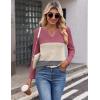 Zeagoo Women’s Waffle Shirts V Neck Long Sleeve Tops Color Block T-Shirts Casual Pullover Tunics 2025 Fashion Basic Tees(Pink Purple/Beige/Dark Gray)