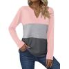 Zeagoo Women’s Waffle Shirts V Neck Long Sleeve Tops Color Block T-Shirts Casual Pullover Tunics 2025 Fashion Basic Tees(Pink/Gray/Charcoal)