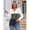 Zeagoo Women’s Waffle Shirts V Neck Long Sleeve Tops Color Block T-Shirts Casual Pullover Tunics 2025 Fashion Basic Tees(White/Army Green/Black)