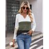 Zeagoo Women’s Waffle Shirts V Neck Long Sleeve Tops Color Block T-Shirts Casual Pullover Tunics 2025 Fashion Basic Tees(White/Army Green/Black)