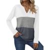 Zeagoo Women’s Waffle Shirts V Neck Long Sleeve Tops Color Block T-Shirts Casual Pullover Tunics 2025 Fashion Basic Tees(White/Gray/Charcoal)