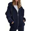 ZEAGOO Hoodies Women Zip Up Hoodie Oversized Sweatshirt Fleece Jackets Spring Fall Winter Coats 2026 Fashion(Navy)