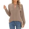 ZEAGOO Womens Spring Tops Henley V Neck Shirts Long Sleeve Pleated Blouses Dressy Casual Tunic 2026 Basic Tees(Apricot)