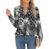 ZEAGOO Womens Spring Tops Henley V Neck Shirts Long Sleeve Pleated Blouses Dressy Casual Tunic 2026 Basic Tees(Black White Gray)