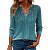 ZEAGOO Womens Spring Tops Henley V Neck Shirts Long Sleeve Pleated Blouses Dressy Casual Tunic 2026 Basic Tees(Blue Green)
