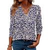 ZEAGOO Womens Spring Tops Henley V Neck Shirts Long Sleeve Pleated Blouses Dressy Casual Tunic 2026 Basic Tees(Blue Pink Floral)