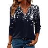 ZEAGOO Womens Spring Tops Henley V Neck Shirts Long Sleeve Pleated Blouses Dressy Casual Tunic 2026 Basic Tees(Blue White)