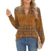 ZEAGOO Womens Spring Tops Henley V Neck Shirts Long Sleeve Pleated Blouses Dressy Casual Tunic 2026 Basic Tees(Ethnic Caramel Brown)