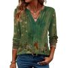 ZEAGOO Womens Spring Tops Henley V Neck Shirts Long Sleeve Pleated Blouses Dressy Casual Tunic 2026 Basic Tees(Ethnic Green)