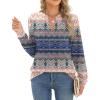 ZEAGOO Womens Spring Tops Henley V Neck Shirts Long Sleeve Pleated Blouses Dressy Casual Tunic 2026 Basic Tees(Gradient Pink Blue)