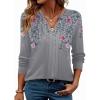 ZEAGOO Womens Spring Tops Henley V Neck Shirts Long Sleeve Pleated Blouses Dressy Casual Tunic 2026 Basic Tees(Grey Pink)
