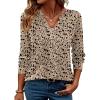 ZEAGOO Womens Spring Tops Henley V Neck Shirts Long Sleeve Pleated Blouses Dressy Casual Tunic 2026 Basic Tees(Khaki Black)
