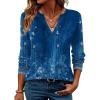 ZEAGOO Womens Spring Tops Henley V Neck Shirts Long Sleeve Pleated Blouses Dressy Casual Tunic 2026 Basic Tees(Navy Floral)