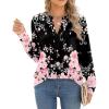 ZEAGOO Womens Spring Tops Henley V Neck Shirts Long Sleeve Pleated Blouses Dressy Casual Tunic 2026 Basic Tees(Pink Black)