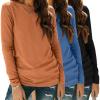 Zeagoo 3 Pack Long Sleeve Shirts for Women Casual Soft Crewneck Basic Tee Tops Fall Outfit Clothes(Black+blue+caramel)