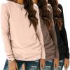 Zeagoo 3 Pack Long Sleeve Shirts for Women Casual Soft Crewneck Basic Tee Tops Fall Outfit Clothes(Black+brown+cream)