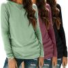 Zeagoo 3 Pack Long Sleeve Shirts for Women Casual Soft Crewneck Basic Tee Tops Fall Outfit Clothes(Black+light Green+maroon)