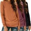 Zeagoo 3 Pack Long Sleeve Shirts for Women Casual Soft Crewneck Basic Tee Tops Fall Outfit Clothes(Black+maroon+caramel)