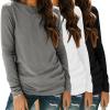 Zeagoo 3 Pack Long Sleeve Shirts for Women Casual Soft Crewneck Basic Tee Tops Fall Outfit Clothes(Black+white+grey)