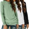 Zeagoo 3 Pack Long Sleeve Shirts for Women Casual Soft Crewneck Basic Tee Tops Fall Outfit Clothes(Black+white+light Green)