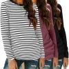 Zeagoo 3 Pack Long Sleeve Shirts for Women Casual Soft Crewneck Basic Tee Tops Fall Outfit Clothes(Stripe Black+black+maroon)