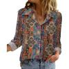 Zeagoo Blouse for Women Dressy Long Sleeve Button Down Shirts Business Casual Outfit Lightweight Solid/Printed Tops(Boho Multicolor 721)