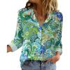 Zeagoo Blouse for Women Dressy Long Sleeve Button Down Shirts Business Casual Outfit Lightweight Solid/Printed Tops(Paisley Green Blue 2)