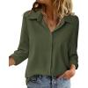 Zeagoo Blouse for Women Dressy Long Sleeve Button Down Shirts Business Casual Outfit Lightweight Solid/Printed Tops(Z Army Green)