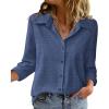 Zeagoo Blouse for Women Dressy Long Sleeve Button Down Shirts Business Casual Outfit Lightweight Solid/Printed Tops(Z Denim Blue)