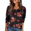 Zeagoo Fall Tops for Women Long Sleeve Shirts Casual Cotton Blouses 2025 Dressy Pleated Tunics(Black Floral)