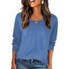 Zeagoo Fall Tops for Women Long Sleeve Shirts Casual Cotton Blouses 2025 Dressy Pleated Tunics(Blue)