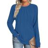 Zeagoo Fall Tops for Women Long Sleeve Shirts Casual Cotton Blouses 2025 Dressy Pleated Tunics(Deep Sky Blue)