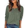Zeagoo Fall Tops for Women Long Sleeve Shirts Casual Cotton Blouses 2025 Dressy Pleated Tunics(Green)