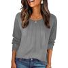 Zeagoo Fall Tops for Women Long Sleeve Shirts Casual Cotton Blouses 2025 Dressy Pleated Tunics(Mid-grey)