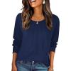 Zeagoo Fall Tops for Women Long Sleeve Shirts Casual Cotton Blouses 2025 Dressy Pleated Tunics(Navy)