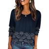 Zeagoo Fall Tops for Women Long Sleeve Shirts Casual Cotton Blouses 2025 Dressy Pleated Tunics(Navy Print)