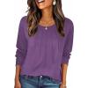Zeagoo Fall Tops for Women Long Sleeve Shirts Casual Cotton Blouses 2025 Dressy Pleated Tunics(Purple)